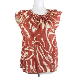 NWT Sam Edelman Top Red Zebra Abstract Cotton Ruffle Sleeve Boho Blouse Flowy XS